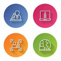 Set line Breaking news, Information, Television report and World. Color circle button. Vector