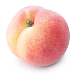 Sweet Pink Peach fruit with leaf isolated on white background, Fresh Peach on White Background With clipping path.