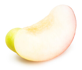 Sweet Pink Peach fruit with leaf isolated on white background, Fresh Peach on White Background With clipping path.