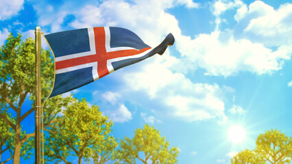 flag of Iceland at sunny day, good forecast symbol - nature 3D rendering