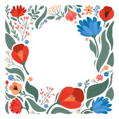 Frame from flowers and leaves. Modern vector illustration.