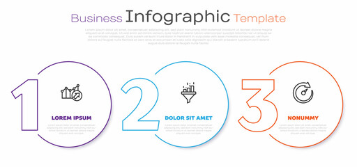 Set line Financial growth, Sales funnel with chart and Digital speed meter. Business infographic template. Vector