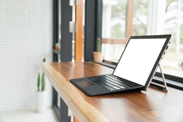 laptop screen mock up,laptop computer on wood table,freedom life