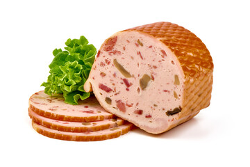 Boiled Bologna sausage, isolated on white background.