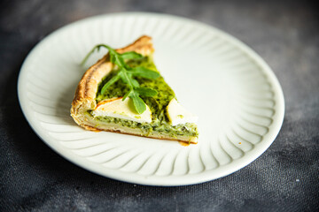 green savory pie spinach tart cheese fresh healthy meal food snack on the table copy space food background