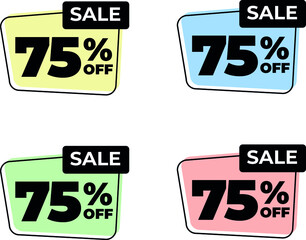 75% seventy five off tag percent discount sale black letter yellow blue green pink background