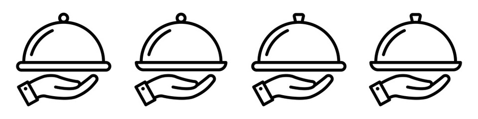 Tray plate with hand icon. Food plate service icon, vector illustration