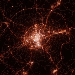 Shenyan city lights map, top view from space. Aerial view on night street lights. Global networking, cyberspace