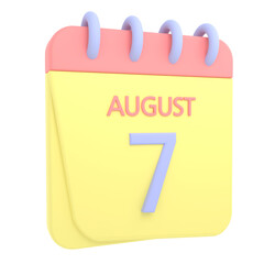 7th August 3D calendar icon. Web style. High resolution image. White background