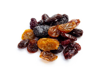Dried grape on white background.
