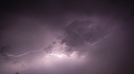 powerful lightning strikes over the night sky