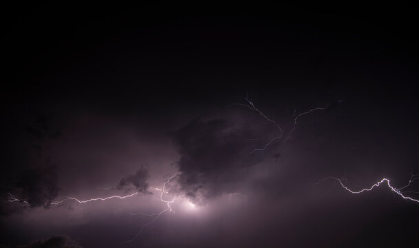 powerful lightning strikes over the night sky
