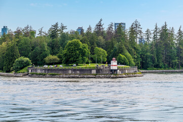 A view from the bay towards Stanley Park in Vancouver, Canada in summertime