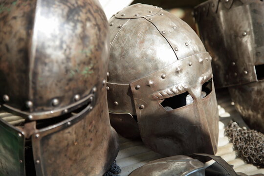 Old Knight helmets - medieval European armor