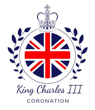 Poster of "King Charles III Coronation" with British flag. Greeting card for celebrate a coronation of Prince Charles of Wales becomes King of England. Vector illustration