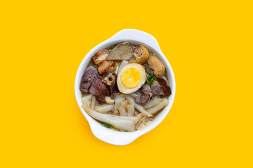 Boiled Chinese pasta square with pork soup