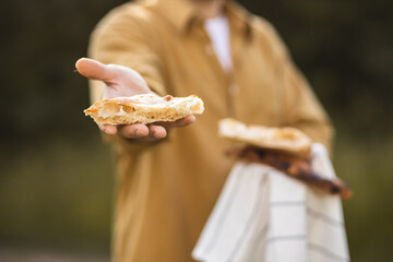 The process of breaking bread. Religious tradition of breaking bread. Bread and wine. Preparation for the church ceremony.