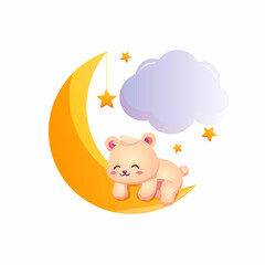 Obraz na płótnie Canvas Cute teddy bear sleeping on the moon