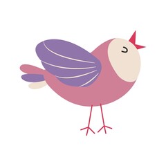 Cute little pink bird. Exotic bird. Vector illustration.