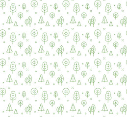 Line icons style illustration seamless pattern of trees and forest.