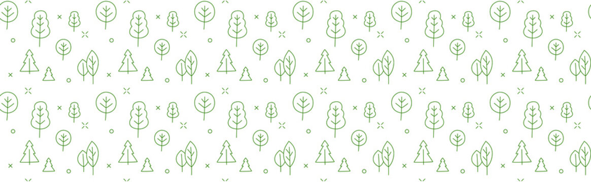 Line icons style illustration seamless pattern of trees and forest.