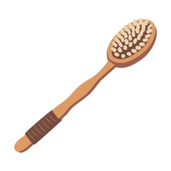 Skin care brush. Colorful spa cartoon vector illustration. Female character enjoying skincare, aroma therapy, facial and body massage and tools