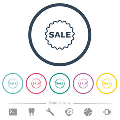 Sale badge outline flat color icons in round outlines