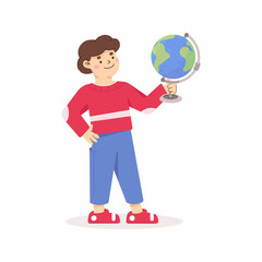 Little boy with a globe. Science geography. Kids travel theme