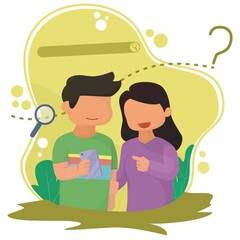 vector of people checking smartphone. flat cartoon characters isolated on white background. Vector illustration.