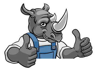 Rhino Mascot Plumber Mechanic Handyman Worker