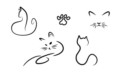 Hand drawn line art cats.