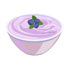 Milk food. Yogurt cup, bowl with curd, butter brick, sour cream in pot. Vector illustration for dairy product
