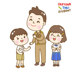 Fototapeta na wymiar Cartoon Cute Thai Students Character.