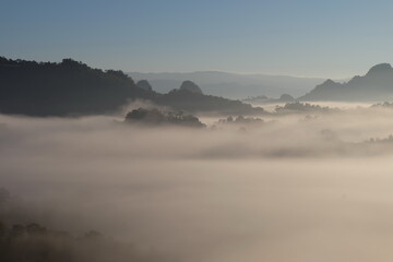 In the morning, sea of the misty mountain, blur background