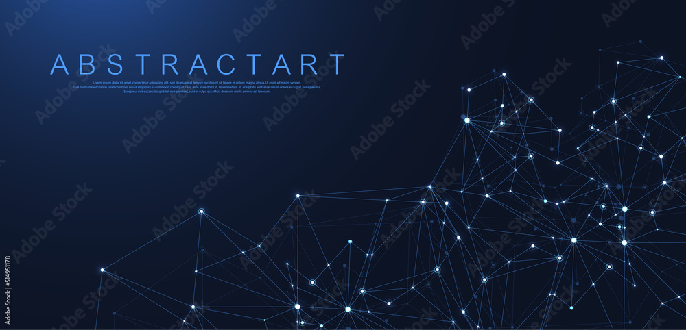 Fototapete Technology abstract lines and dots connection background. Connection digital data and big data concept. Digital data visualization. Vector illustration