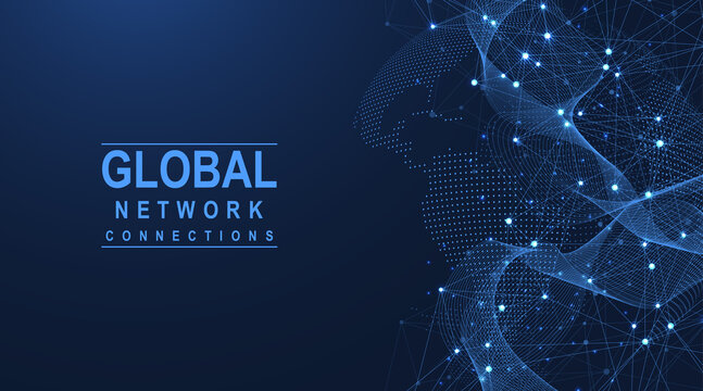 Global network connection concept. Big data visualization. Social network communication in the global computer networks. Internet technology. Business. Science. Vector illustration