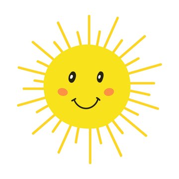 Happy sunshine. Cartoon sun face flat icon. Isolated vector illustration. Emoticons and summer