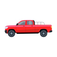 Fototapeta na wymiar Colorful modern cars flat icon. Side view of SUV, hatchback, pickup and sedan isolated vector illustration. Automobiles and vehicles