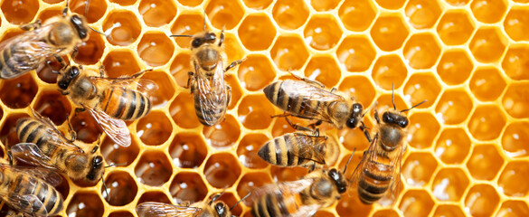 bees on honeycomb, abstract natural background or texture.