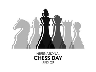 International Chess Day vector. Black chess pieces icon vector isolated on a white background. July 20 every year. Important day