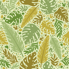 Contemporary tropical leaves seamless pattern. Art design for paper, cover, fabric, interior decor.