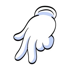 Fototapeta premium Human character hand pointing with finger waving vector illustration. Cartoon hand in white gloves flat icon