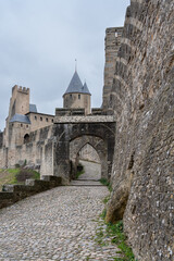 Fototapeta na wymiar Porte de l'Aude entrance to the mediveal city of Carcassonne