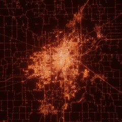 Springfield city lights map, top view from space. Aerial view on night street lights. Global networking, cyberspace