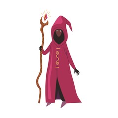 Evil sorcerer. Fantasy cartoon character illustration. Fairytale humans and creatures. Elf, orc magician, druid cartoon personages. Fantasy games figures