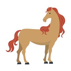 Brown horse standing. Breed of horse flat vector illustration. Colorful domestic animals and running isolated on white