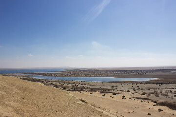 Beautiful Panorama Of Wadi El Rayan Lower lake - Magic Lake Desert, National Park, Fayoum, Egypt
