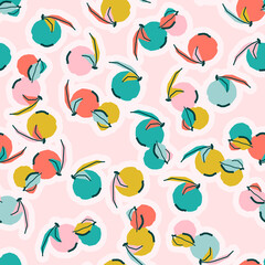 Apples. Stylish seamless pattern with fruits. Vector print, design, background