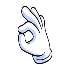 Obraz premium Hand pointing with finger, waving, showing, thumbing up vector illustration. Cartoon hand in white gloves flat icon