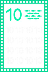 Obraz premium Number 10 lowercase. Worksheet. Children's education. Fish illustration. Vector typeset. Preschool training.
